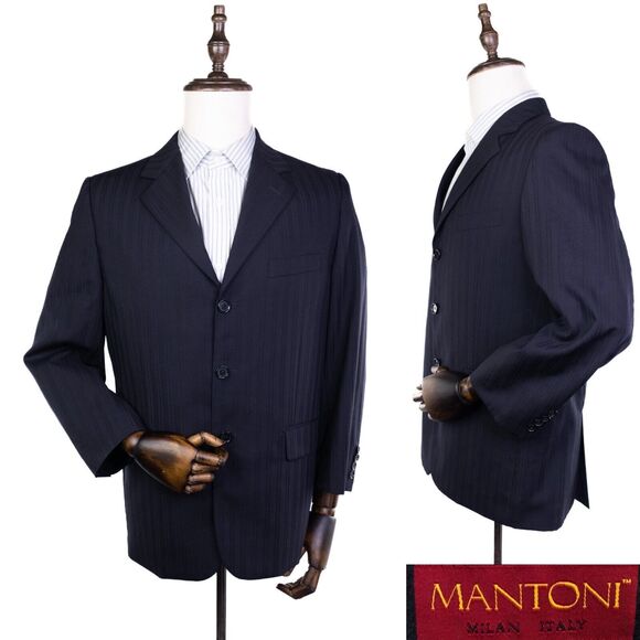 Mantoni Other - Mantoni Super 140s Mens 40s Wool Blue Striped Blazer Jacket 3 button EUC